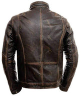 Mens Distressed Motorcycle Real Leather Jacket - Double Pocket Handmade Brown Leather Jacket For Men - MNCLeather